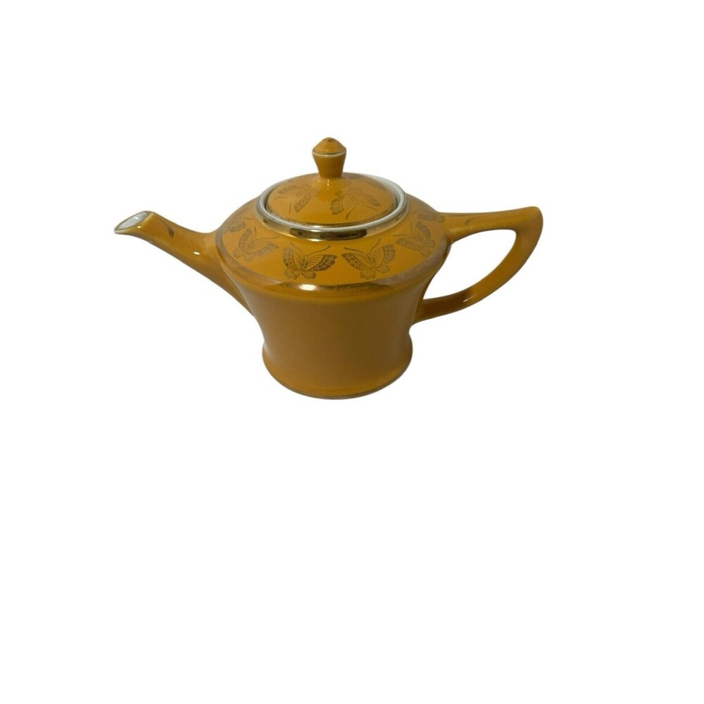 Hall Cleveland Yellow W/Standard Gold Butterflies Teapot Make's 6 Cups. Vintage